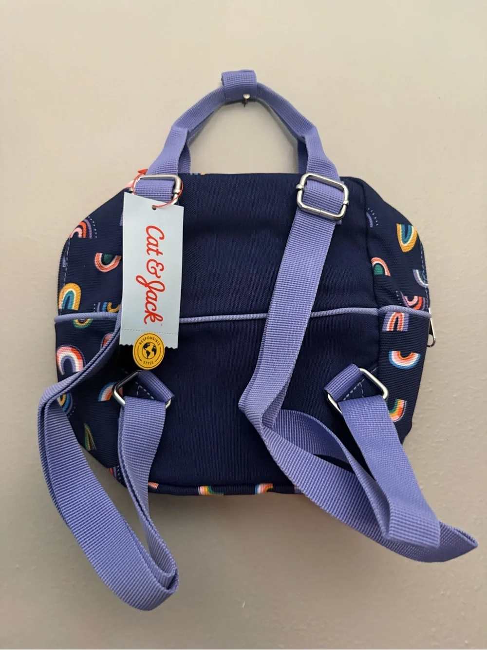 Cat & Jack Kids Backpack with Lavender Straps and Rainbow Print